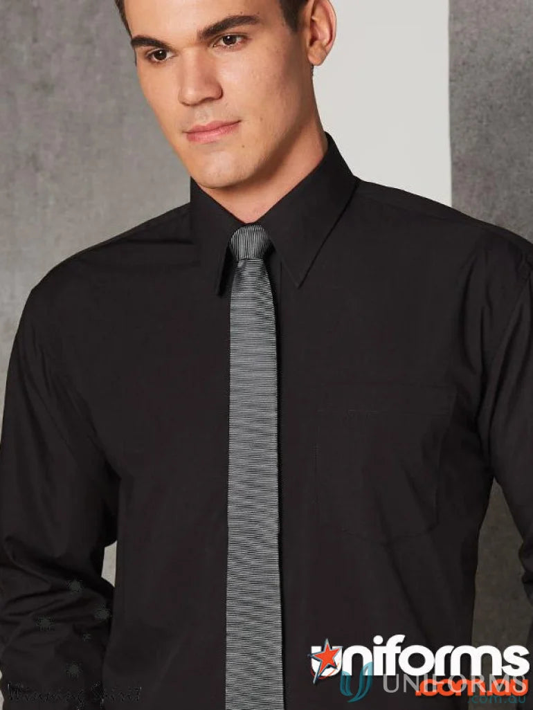 Black dress shirt with gray tie from Men’s Poplin Long collection, perfect for business