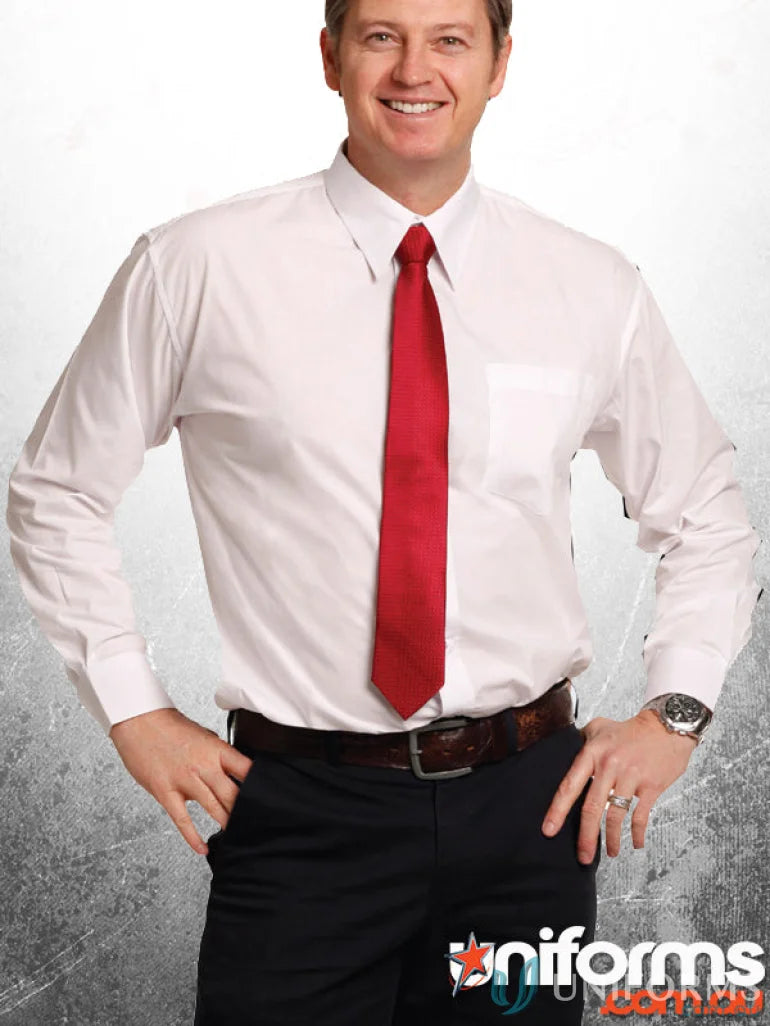 Man in white shirt and red tie wearing bs01l men’s poplin long sleeve business shirt