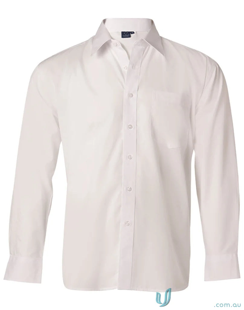 White long-sleeved dress shirt from Winning Spirit Poplin LS Shirt bs01l men’s poplin long sleeve business shirt