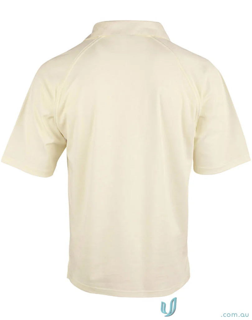 Cream-colored short-sleeved ps29 Cricket Polo with Winning Spirit Truedry moisture-wicking tech