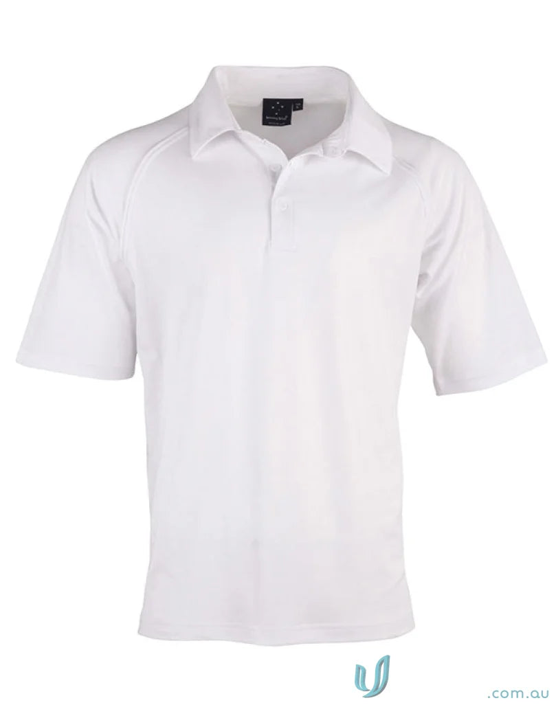 White short-sleeved polo shirt from Winning Spirit SS Cricket Polo with moisture-wicking tech