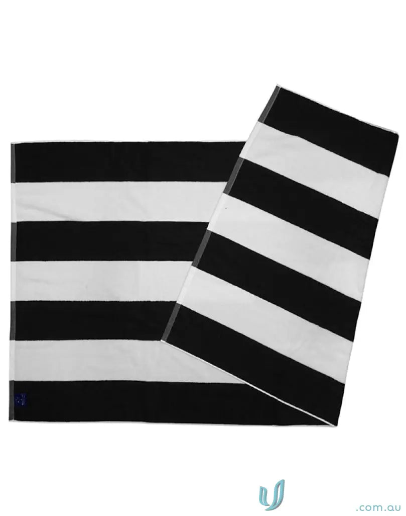 Black and white striped beach towel from Winning Spirit terry towelling collection
