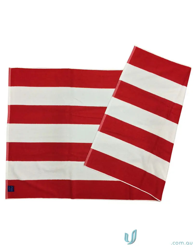 Red and white striped beach towel from Winning Spirit, soft terry towelling material