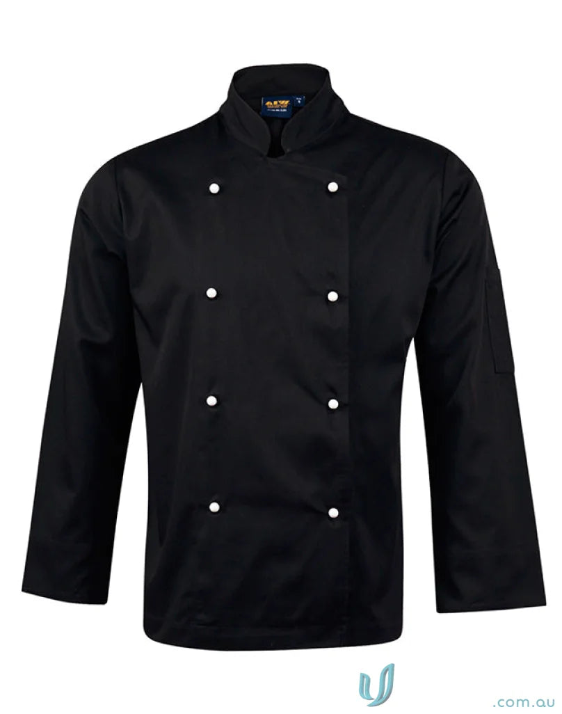 Black long-sleeved Winning Spirit Traditional Chefs Jacket for culinary professionals