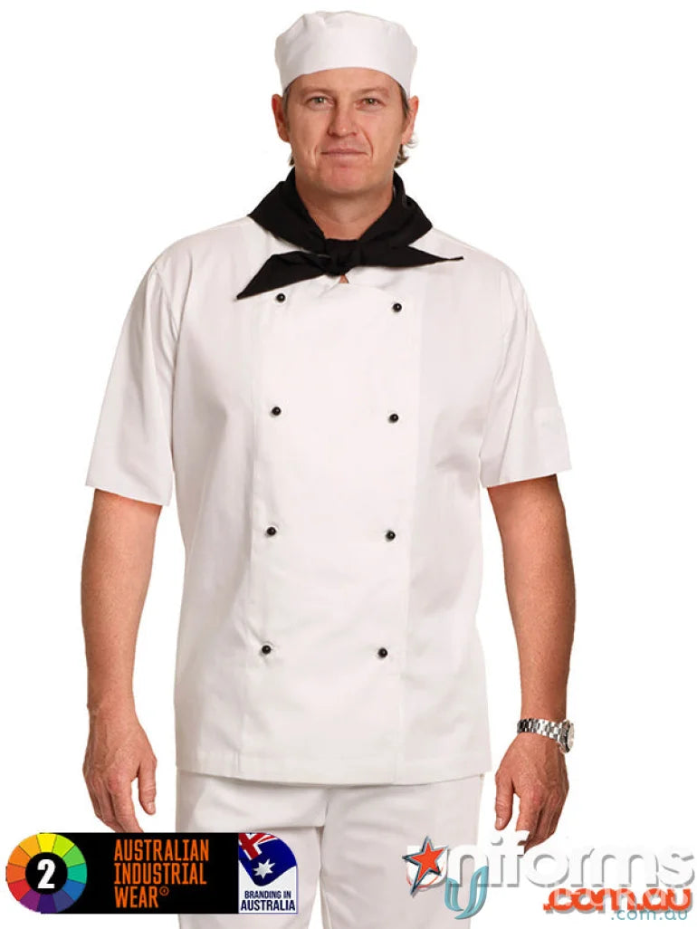 Winning Spirit Traditional Short Sleeve Chefs Jacket with Black Neckserf and uniform