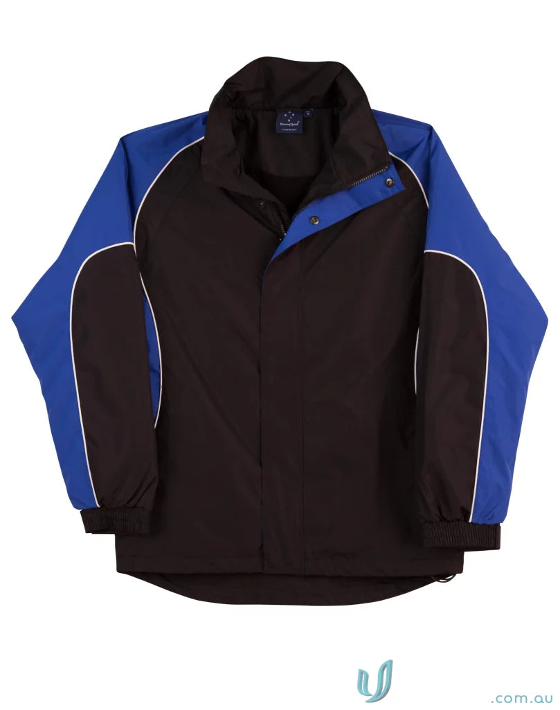 Black and blue Winning Spirit Unisex Arena Jacket with elasticated adjustable cuffs