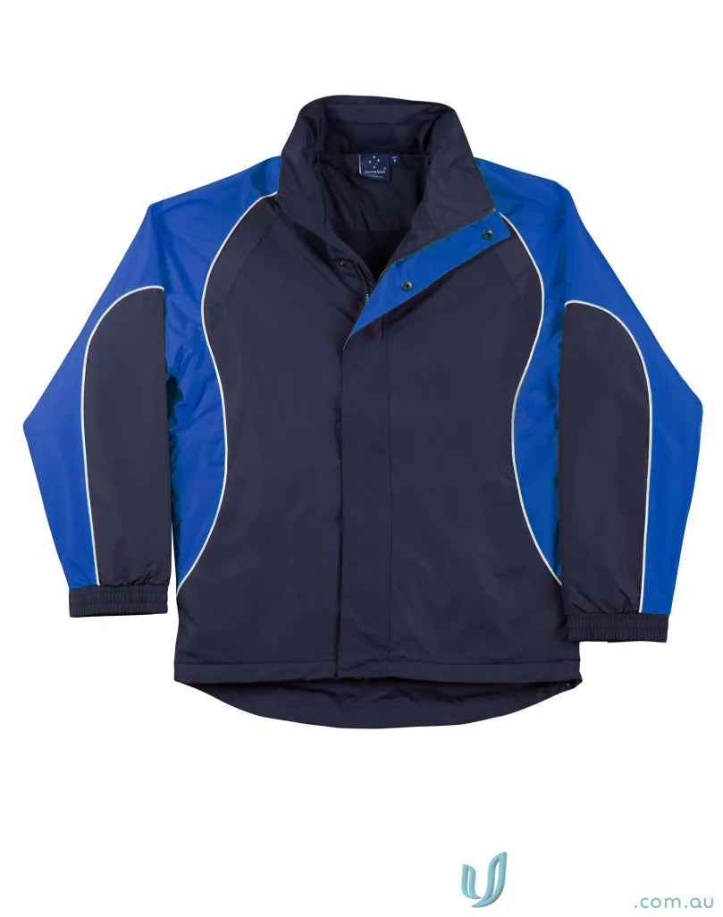 Blue and navy Winning Spirit Unisex Arena Jacket with jk77 arena and elasticated adjustable cuffs