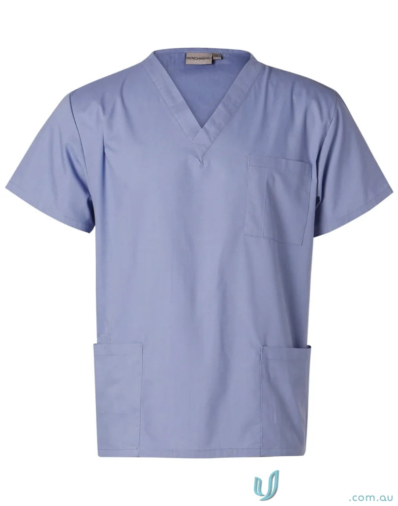 Light blue Winning Spirit Unisex Scrub Top with Left Chest Pocket, m7630 unisex scrub