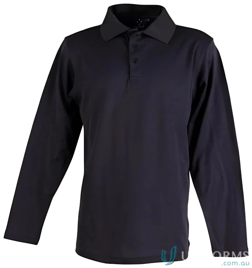 Long-sleeved navy Truedry LS Polo from Winning Spirit Victory TrueDry with cotton backing