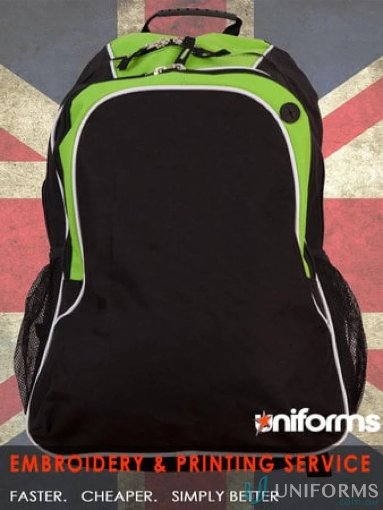 Black and green Winning Spirit Winner Backpack with organizer pockets, B5020 winner backpack