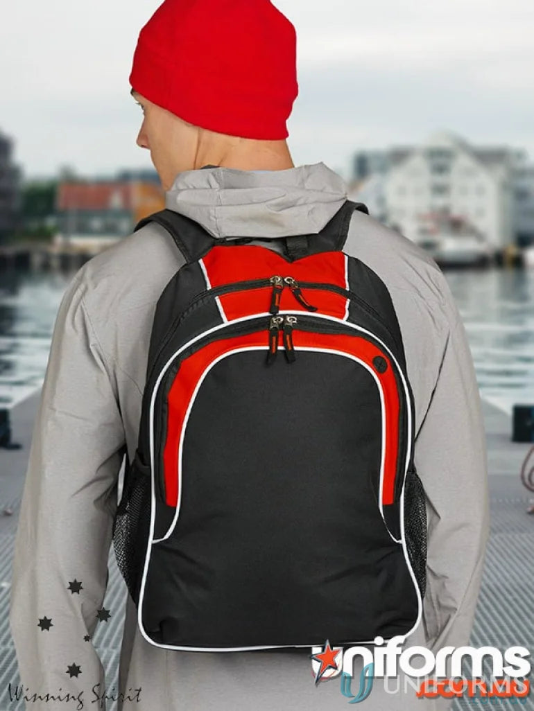 Black and red Winning Spirit Winner Backpack with organizer pockets and b5020 winner backpack design