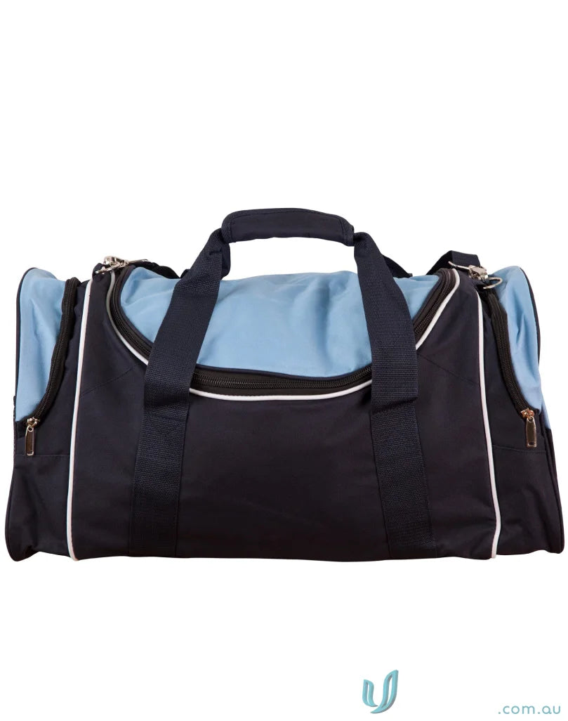 Black and blue duffel bag ideal as a winning spirit winner sports bag or travel bag