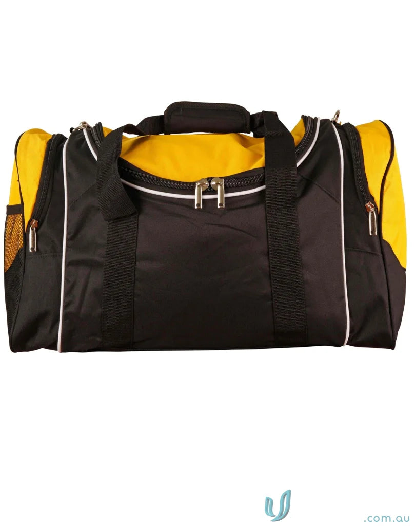 Black and yellow duffel bag from Winning Spirit Winner Sports Bag for travel activities