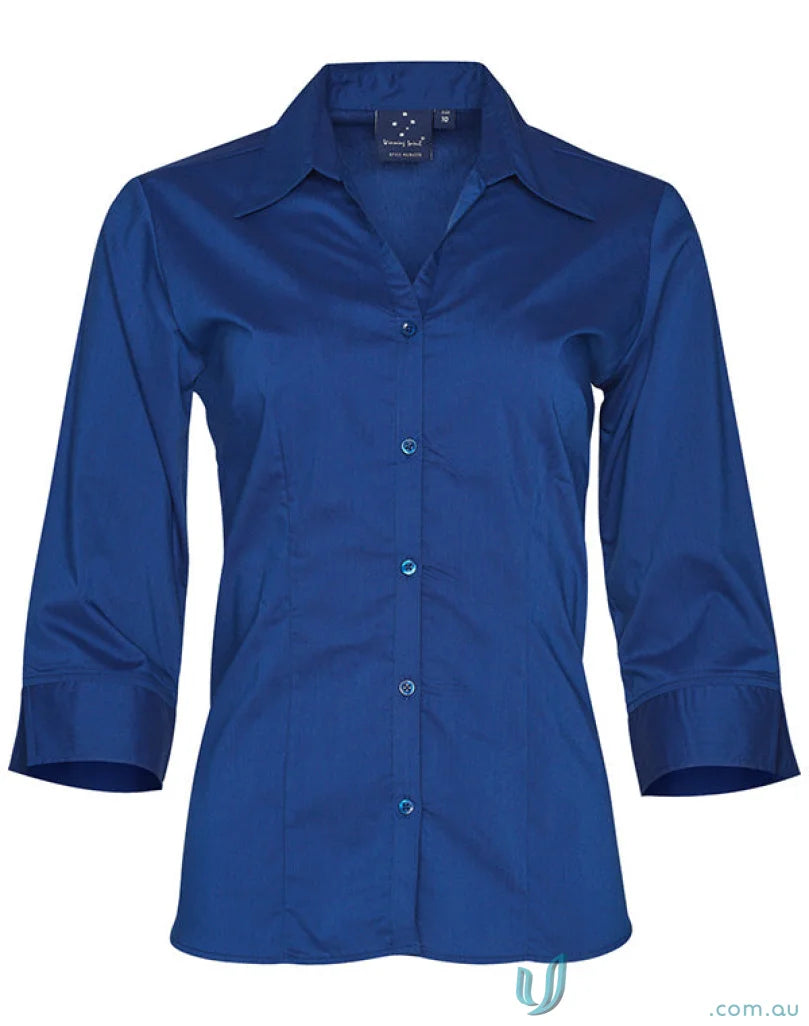Blue three-quarter sleeve Winning Spirit Womens Executive 3Q Shirt for ladies