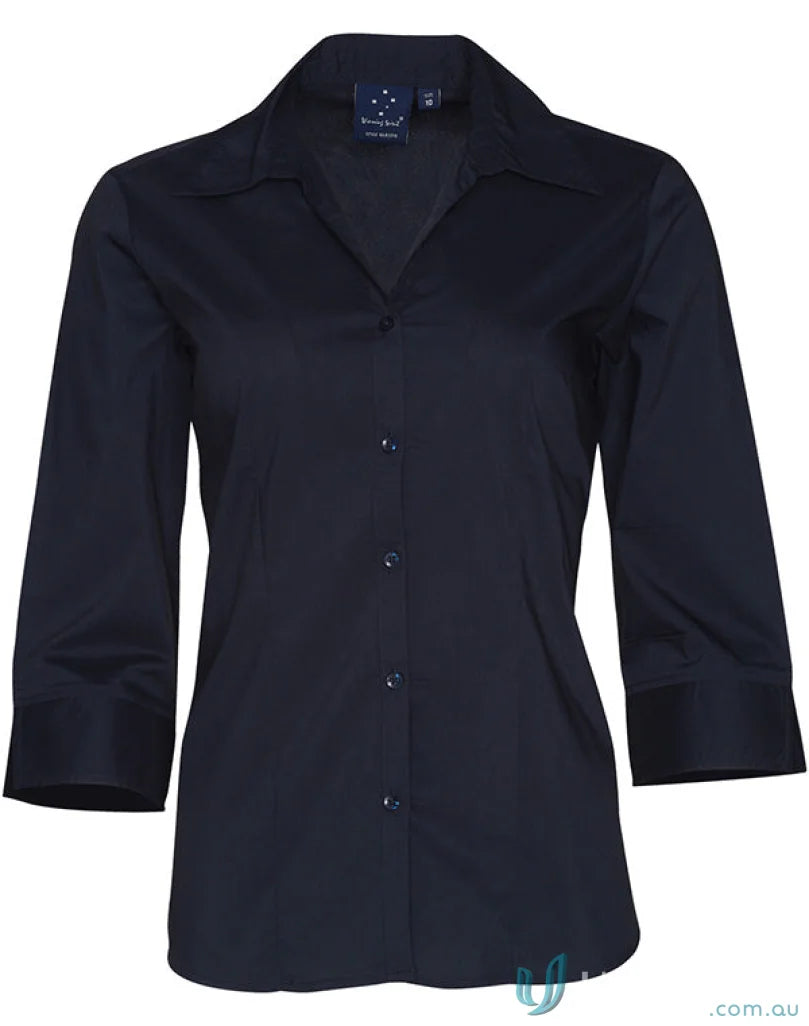 Navy blue Winning Spirit Womens Executive 3Q Shirt for ladies with Teflon finish