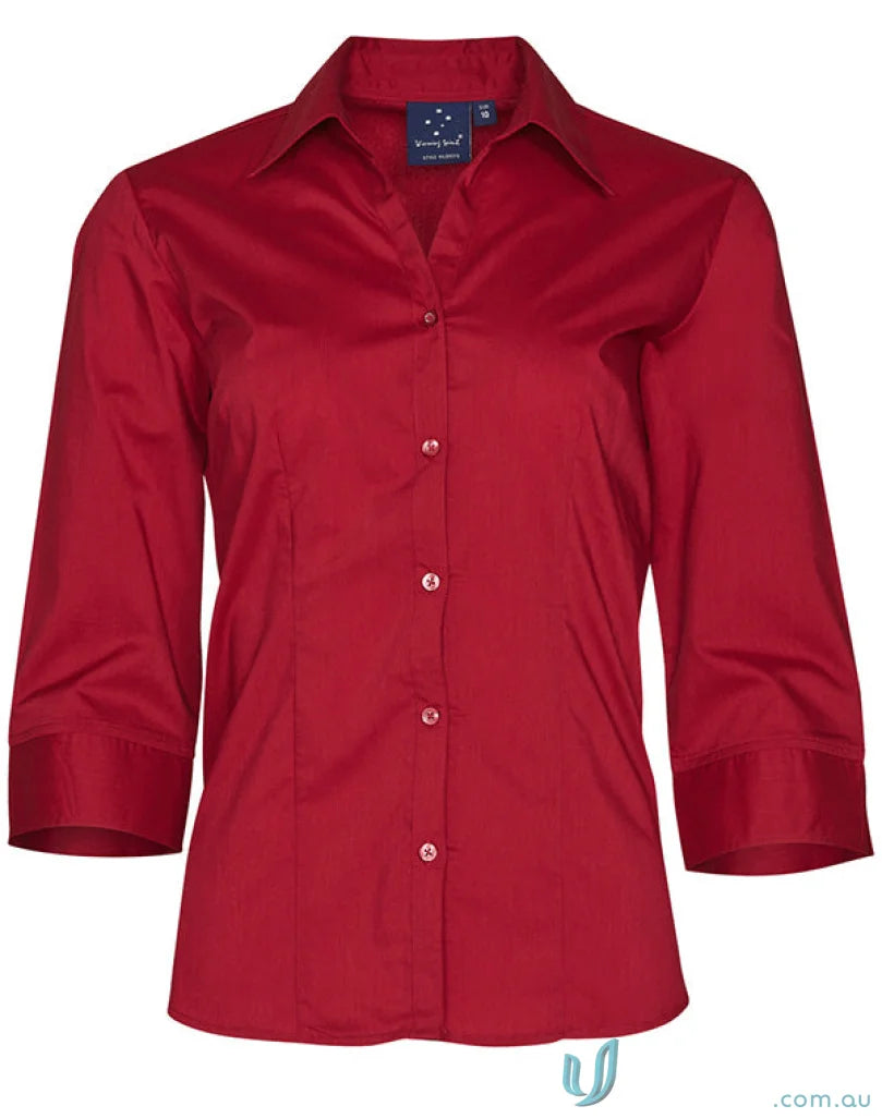 Winning Spirit Womens executive 3Q shirt in red with three-quarter sleeves