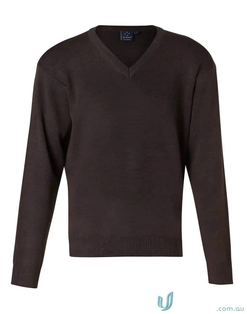 Brown V-neck sweater from Winning Spirit Wool Acrylic Knit Jumper collection