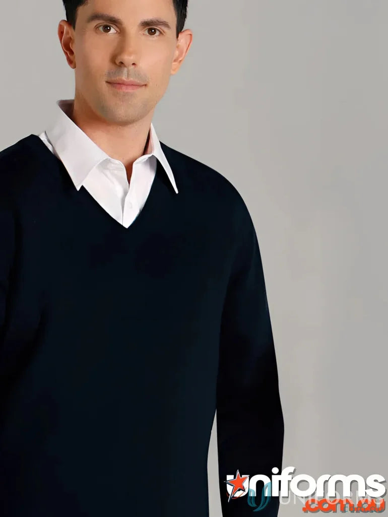 Navy V-neck sweater from Winning Spirit Wool Acrylic Knit Jumper collection, wool acrylic blend