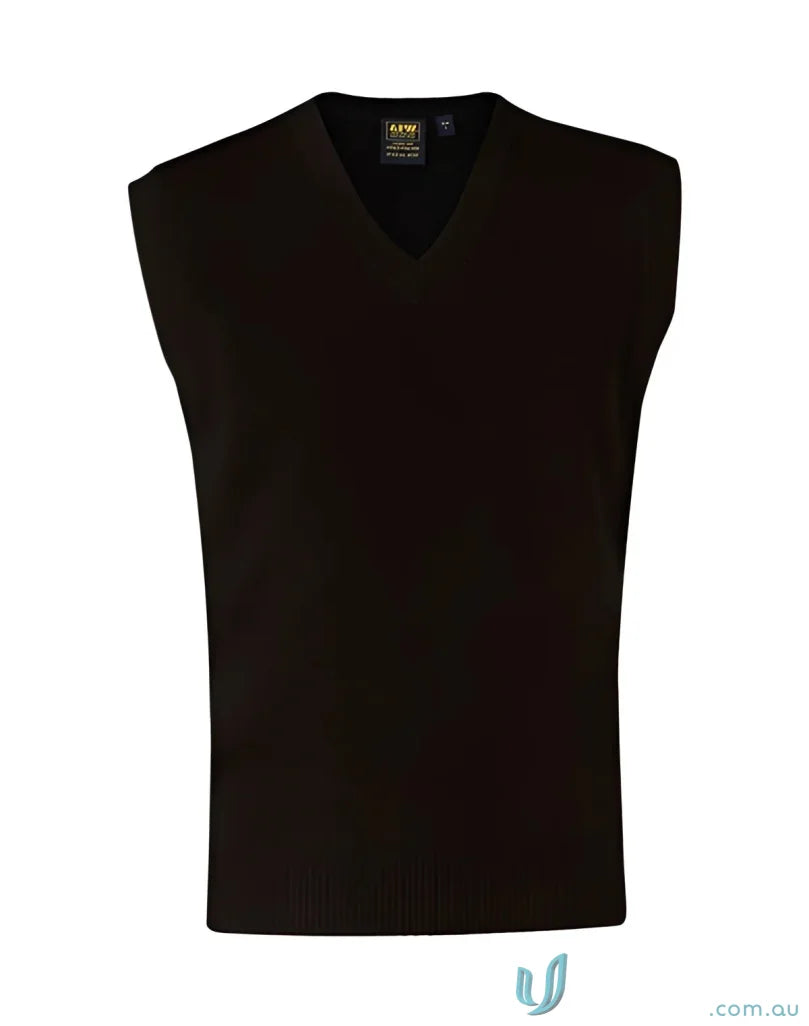 Black V-neck sweater vest from Winning Spirit Wool Acrylic Knit Vest, unisex wool style