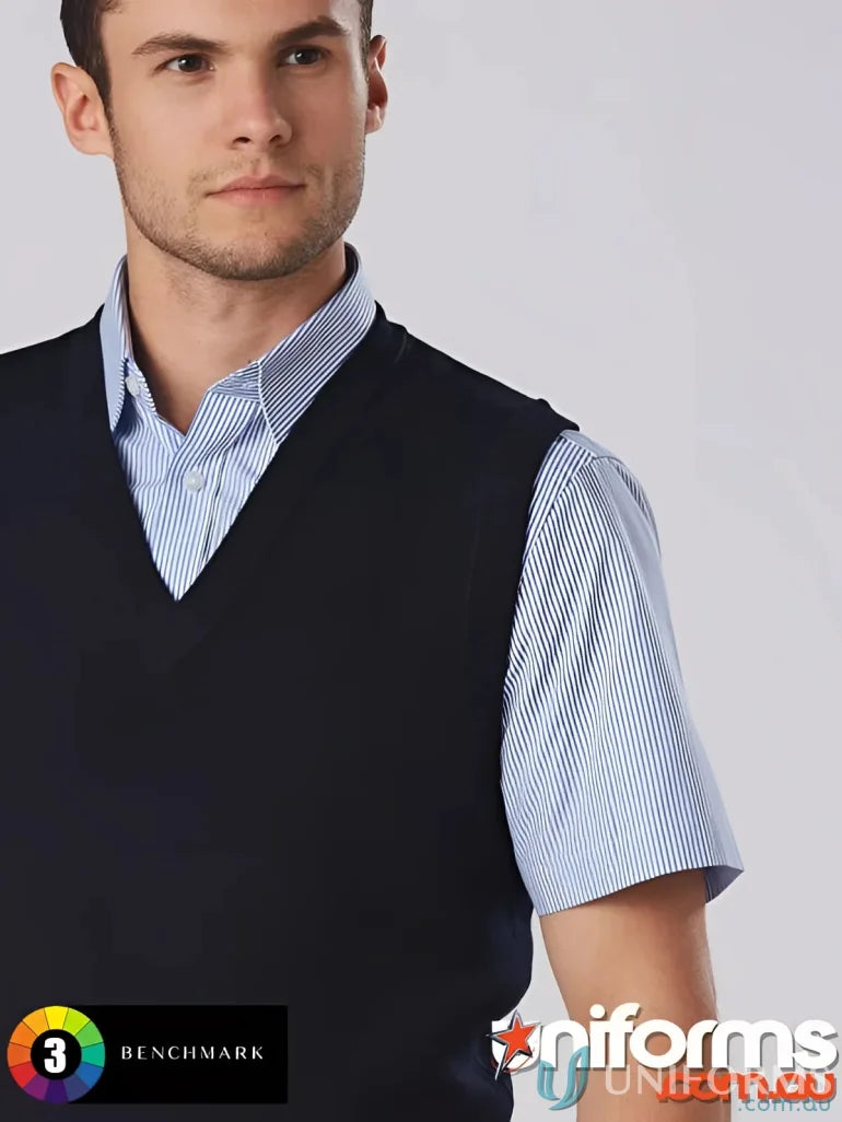 Navy blue wool acrylic v-neck unisex knit vest for casual style