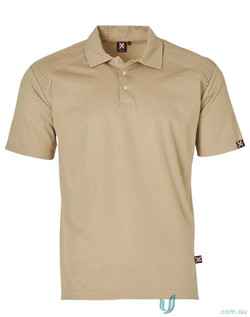 Winning Spirit XStreet TrueDry Polo in tan, unisex short sleeve with pleated shoulders