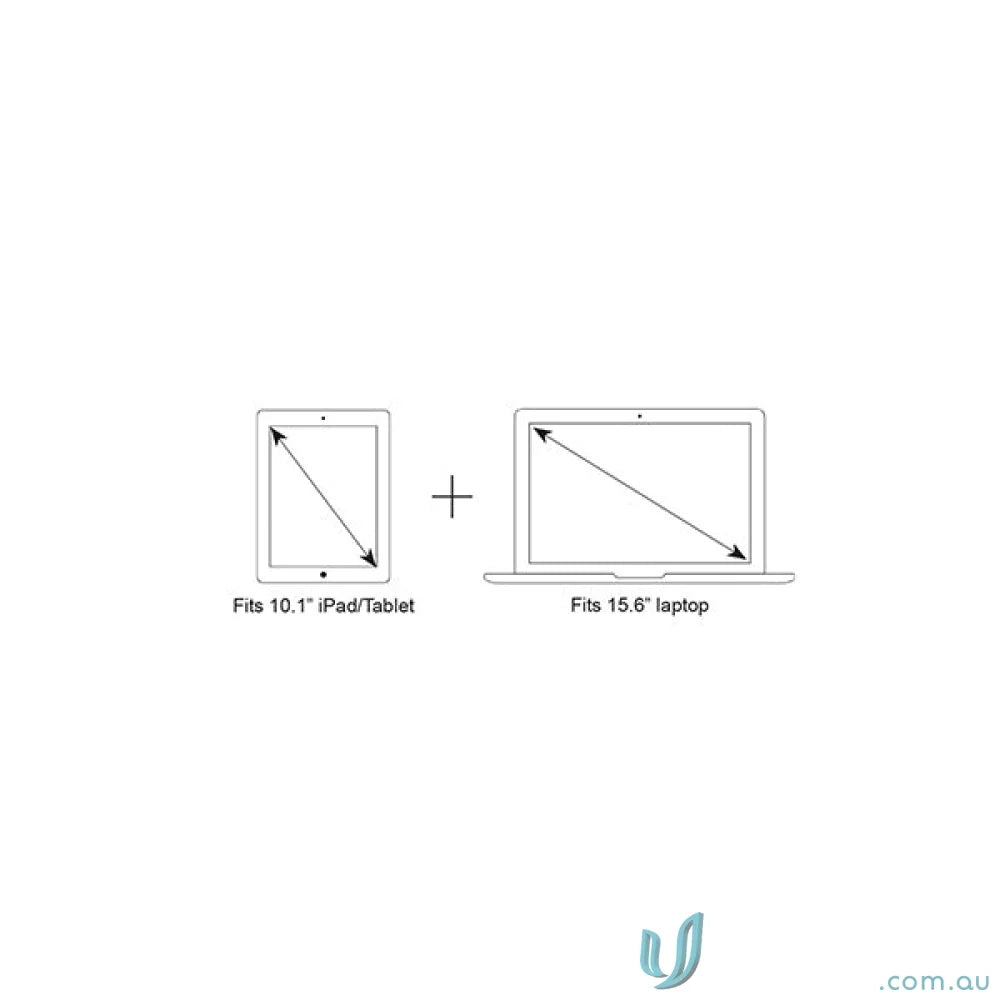 Diagram showing compatible sizes for 10.1’’ iPad/tablet and 15.6’’ laptop in Wired Compu Backpack, perfect for workwear and decoration area storage
