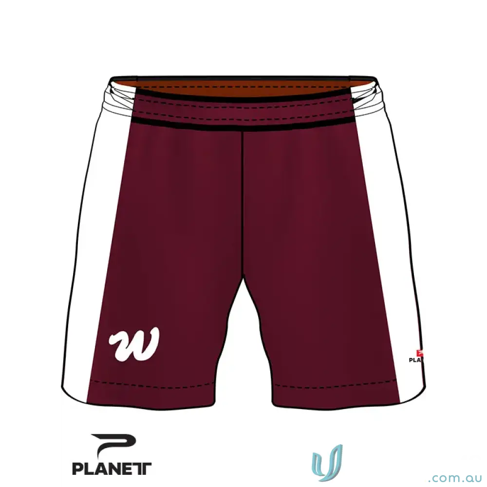 Wodonga Softball Ladies Shorts in maroon and white perfect for softball games