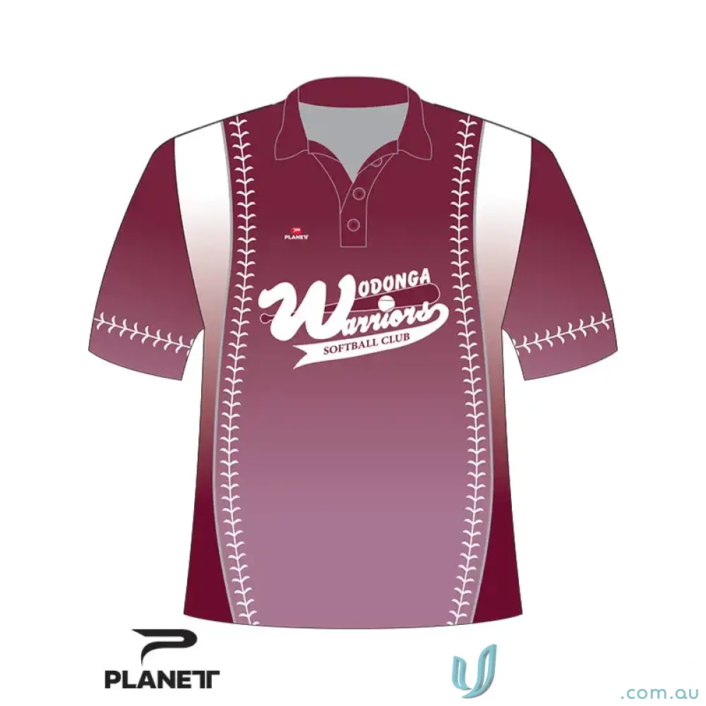 Maroon and white Wodonga Softball Polo jersey for Wodonga Softball players