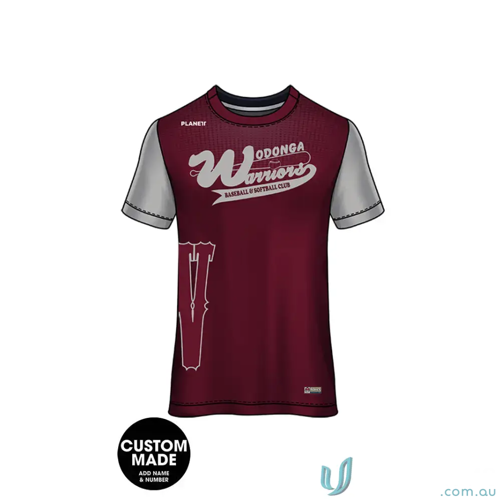 Maroon and gray Wodonga Warriors training jersey, adult training tee, warriors adult style