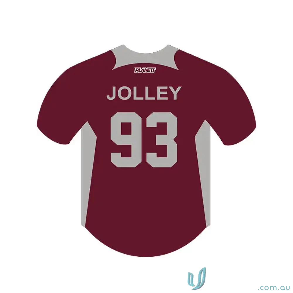 Wodonga Warriors youth baseball jersey in maroon and gray durable polyester fabric