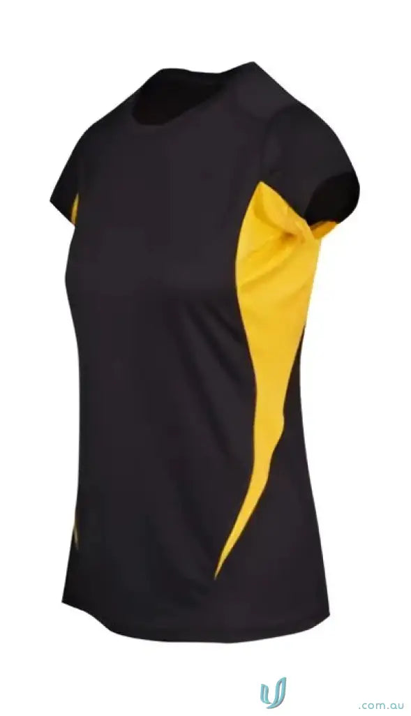 Black and gold women’s Accelerator Cool-Dry T-Shirt perfect for active women