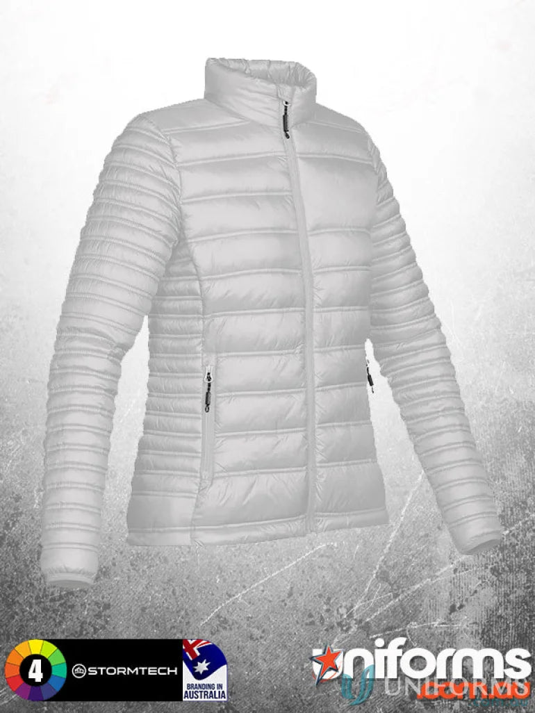 Women’s Basecamp Jacket white puffy winter coat with full-zip and zippered pockets for outdoor adventures