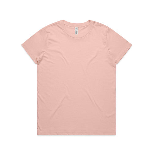 Pale pink women’s basic lightweight tee with short sleeves and round neckline
