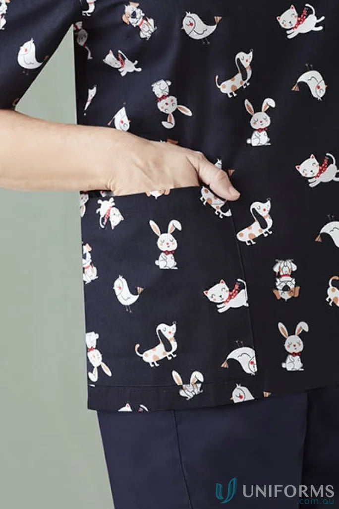 Animal-patterned scrub top from Womens Best Friends Scrub for printed best friends workday feels overwhelming