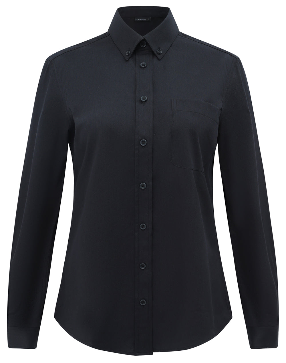 Women’s m8009l cotton blend black button-down shirt, professional appearance