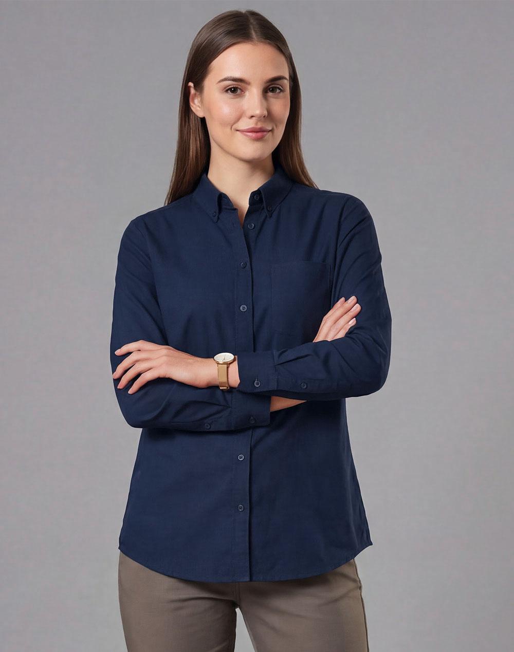 Navy blue long-sleeved m8009l cotton blend shirt for professional appearance