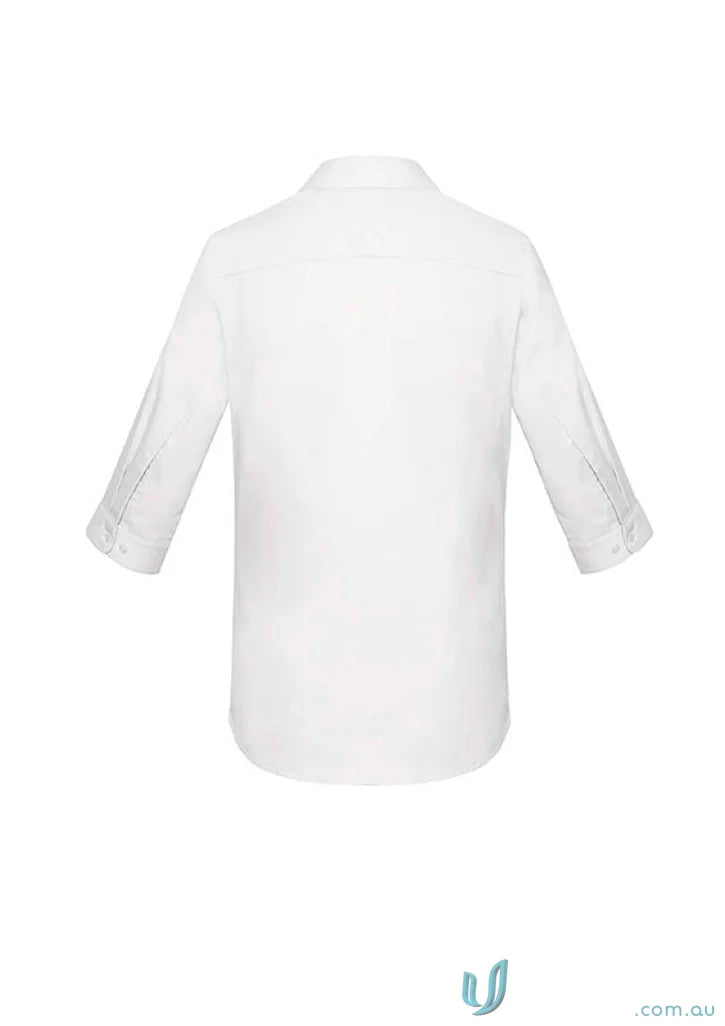Women’s Charlie 3Qtr shirt with hidden bust button, perfect for hospitality roles seeking comfort