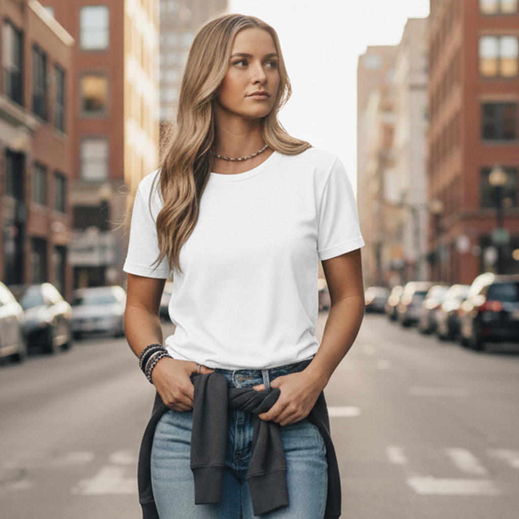 Planett women’s classic heavyweight t-shirt in white with black trim