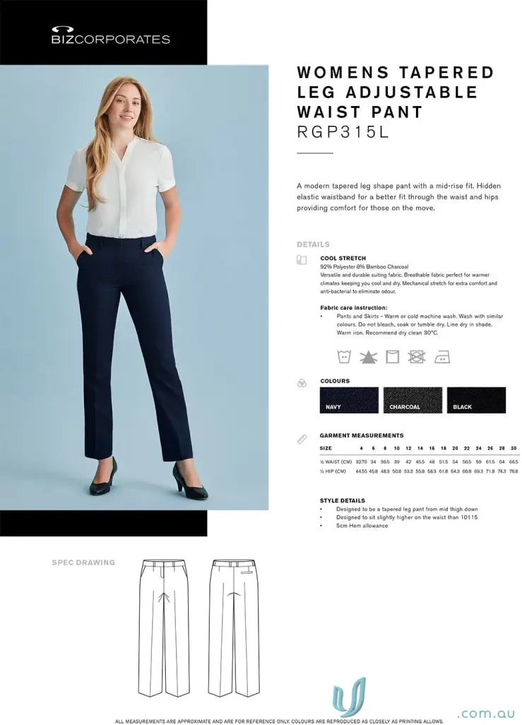 Women’s cool stretch tapered leg pants with adjustable waist for a comfy fit