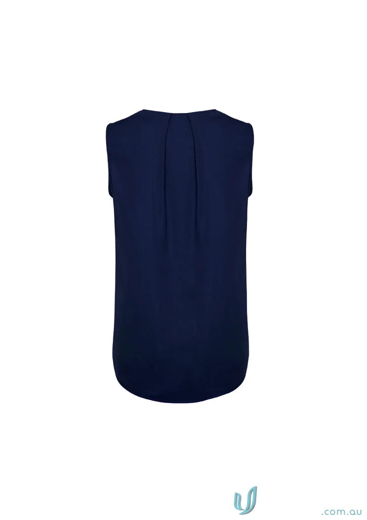 Navy blue womens Estelle pleat sleeveless blouse from Biz Collection
