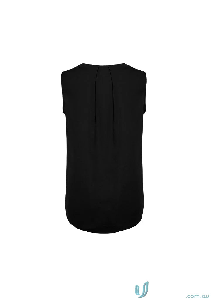 Womens Estelle Pleat Blouse with sleeveless black style from Biz Collection