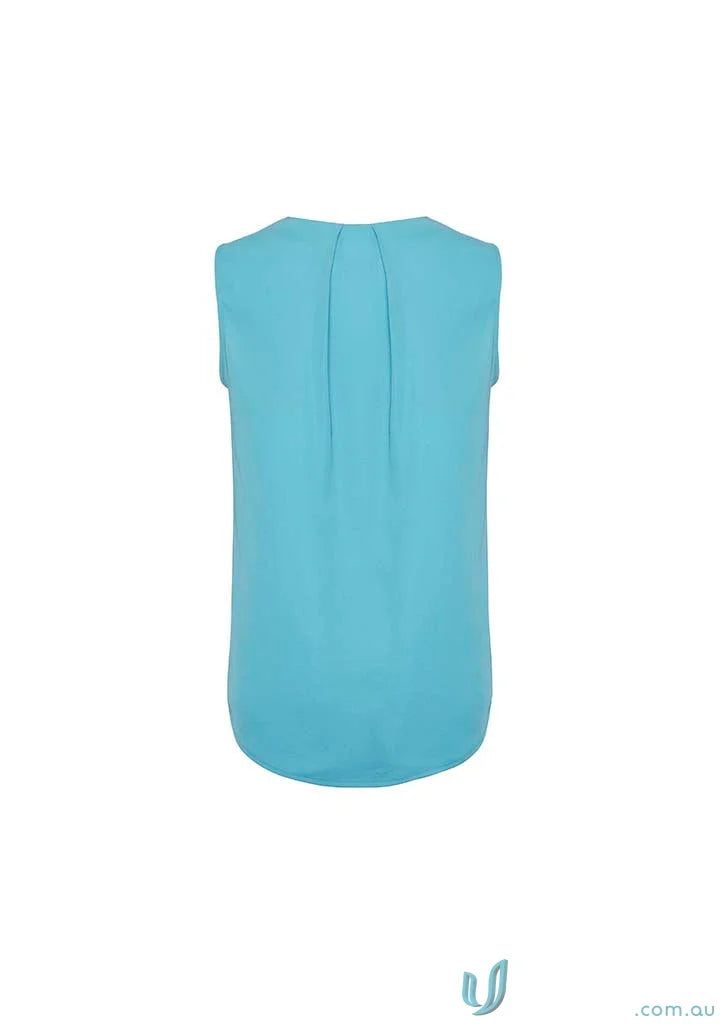 Turquoise womens Estelle Pleat Blouse from Biz Collection, sleeveless and stylish