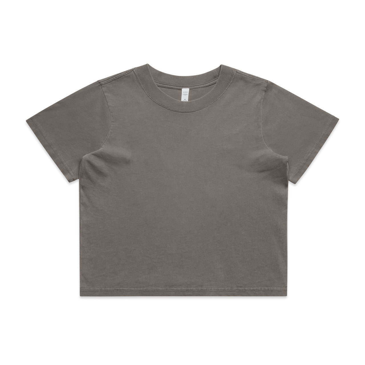 Women’s faded crop tee in charcoal gray, cropped short sleeves crew neck
