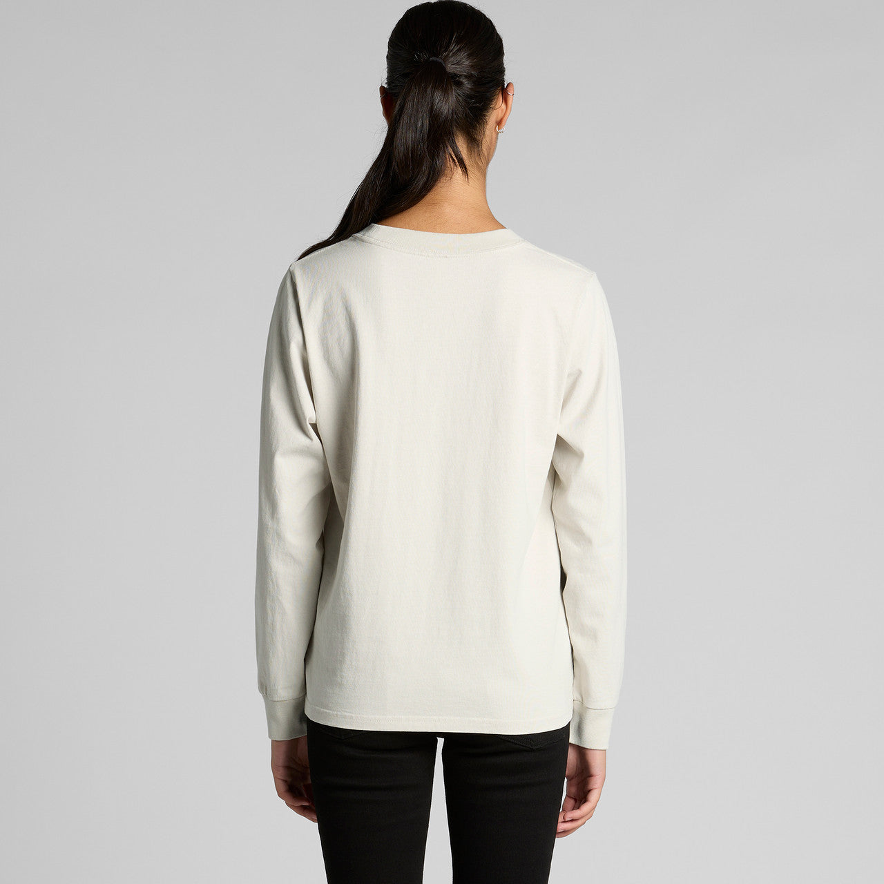 Cream-colored womens heavy faded long sleeve tee with ribbed cuffs