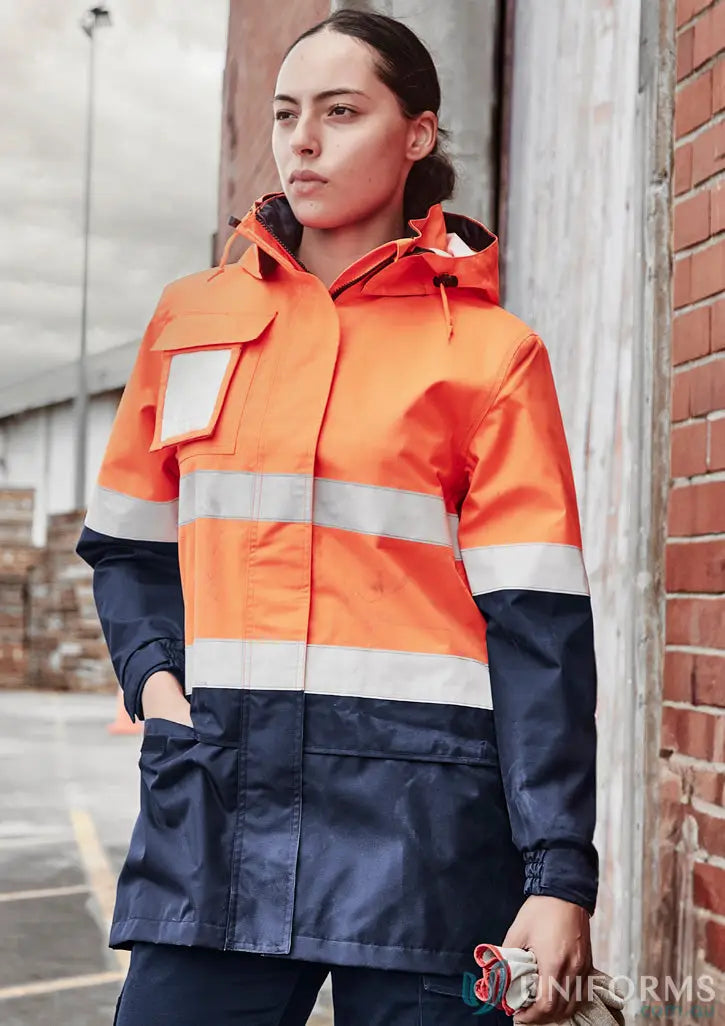 Orange and navy womens hi vis ultralite waterproof jacket with 000mm waterproof rating and breathable mesh lining