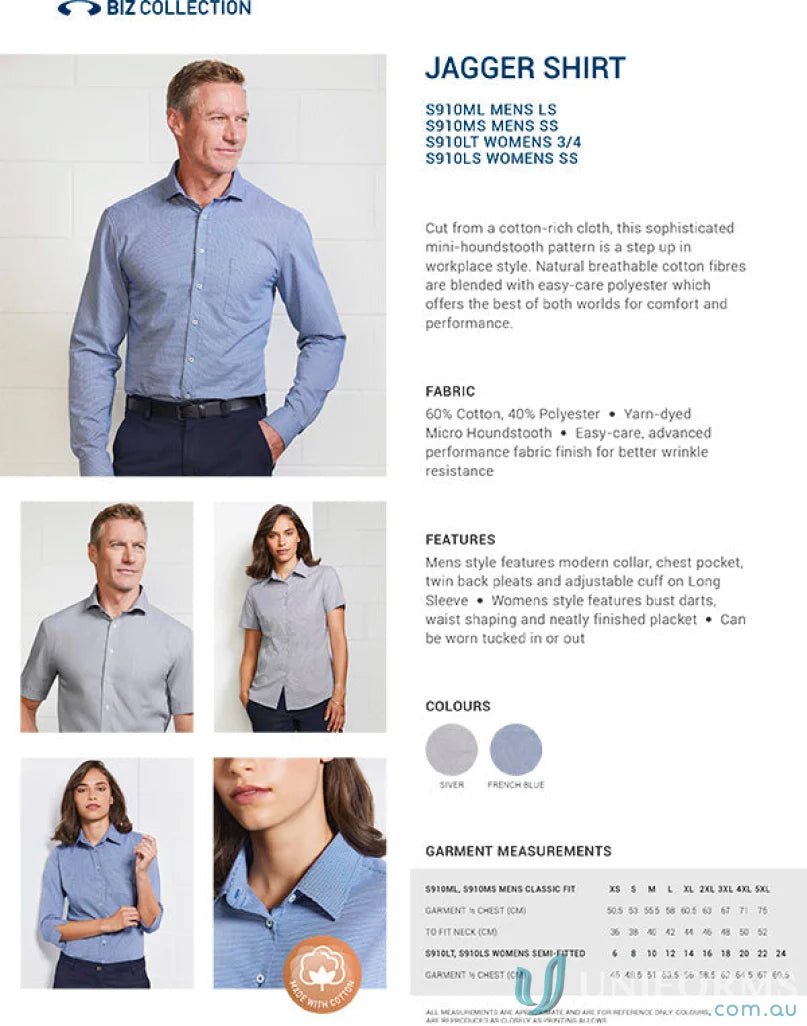 Womens Jagger 3Q Sleeve Shirt in micro houndstooth polyester blend fabric