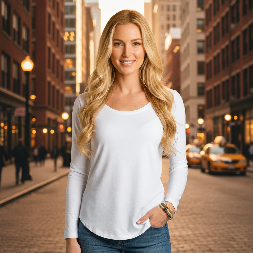 Women’s lightweight scoop neck long-sleeve tee, relaxed fit
