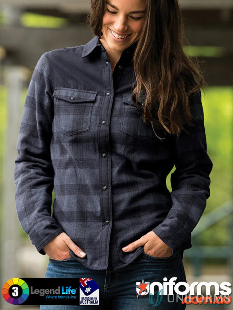 Womens Logan Thermal Shirt with plaid and solid snap closures perfect for casual uniforms