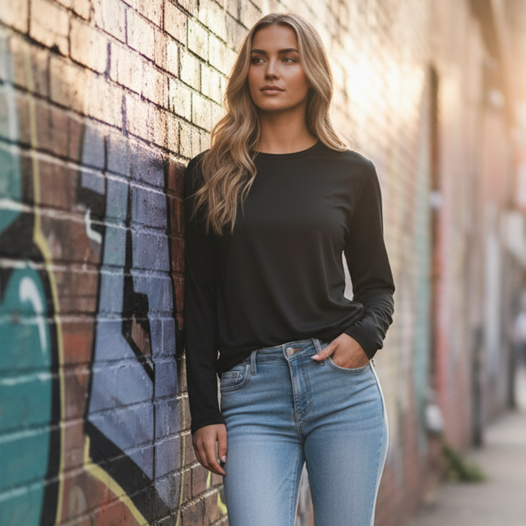 Women’s Maple Active long sleeve tee with ribbed cuffs and hem