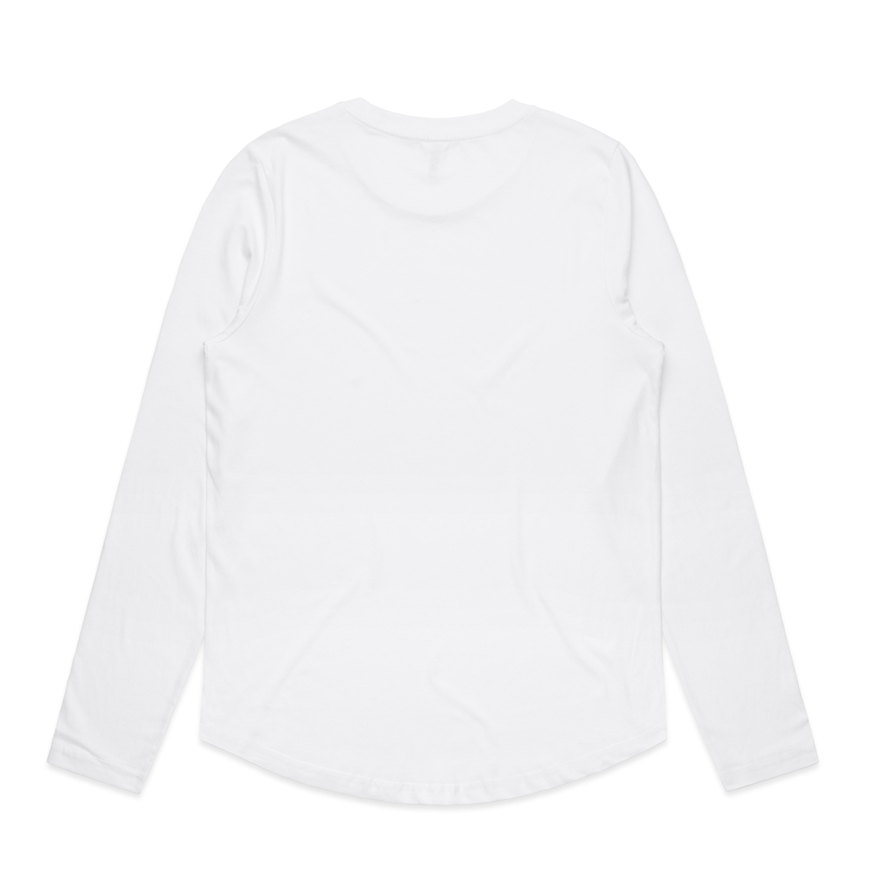 Women’s Maple Curve long sleeve tee in white with relaxed fit